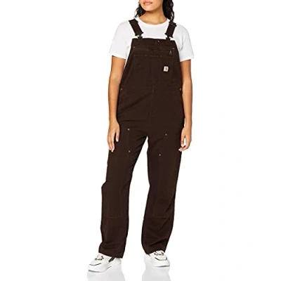 Image of Carhartt Women&#039;s Rugged Flex Loose Fit Canvas Bib Overall, Dark Brown, XS