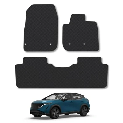 Image of Rubber Car Mats Compatible with Nissan Ariya (2022 ) Tailored Fit Floor Set Accessory Black Custom 4 Pieces Clips Anti Slip Backing, Heavy Duty &amp; Waterproof