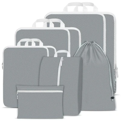 Image of Compression Packing Cubes Set, Ultralight Expandable Travel Organizers for Carry on Luggage,Waterproof Cubes,Compression Suitcase Essential Bag (Grey 9pcs)