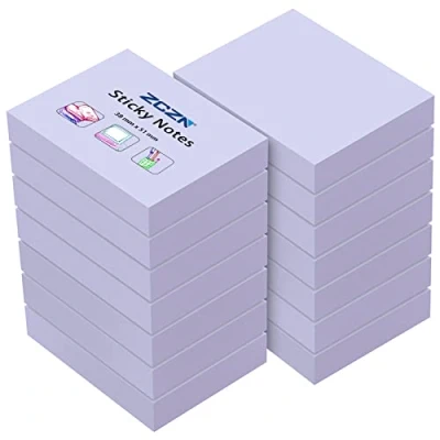 Image of ZCZN Small Sticky Notes 38 x 51mm, 100 Sheets/Pad, 14 Pads, Light Purple