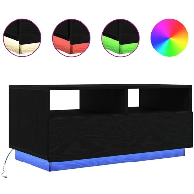 Image of vidaXL Coffee Table with LED Lights Black Oak 90x49x40 cm