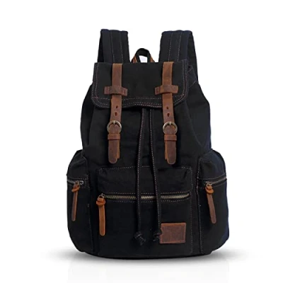 Image of FANDARE Retro 15.6 Inch Backpack for Laptop, Outdoor, Travel, Work, Student, Hiking, School Bags, Daypack Canvas, Black, M, Leisure