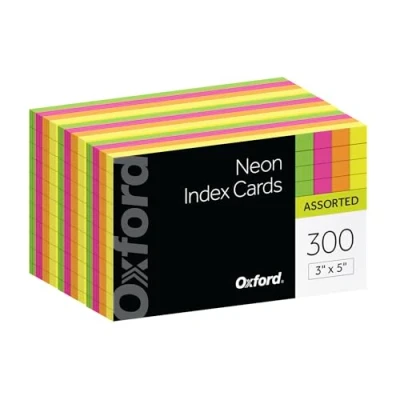 Image of Oxford Ruled Index Cards, 3&quot; x 5&quot;, Assorted Glow Colors, 300/Pack (81300EE)