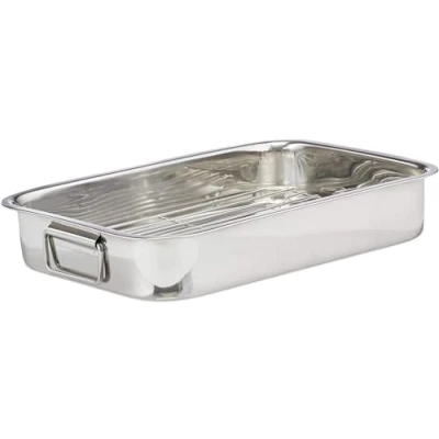 Image of Space Home Stainless Steel Roasting Tin with Rack Professional Tray Removable Oven Pan Grill 35 cm