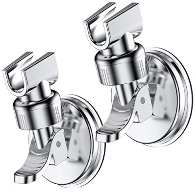 Image of OUO Adjustable Shower head holder, Bathroom Suction Cup Handheld Bracket, Removable Showerhead &amp; Wall Mounted Bracket Chrome,2pcs,Color:Silver)