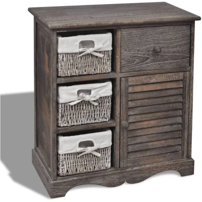 Image of vidaXL Wooden Cabinet 3 Left Weaving Baskets Brown