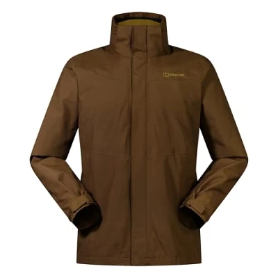 Image of Berghaus Men&#039;s Hillwalker 3 in 1 Gore Tex Waterproof Jacket Durable Breathable Rain Coat, Bark, L