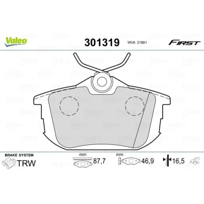 Image of 30620770, 30623264, 30630613, 30638455, 30769186 Brake pad set VALEO 301319 FIRST Rear Axle excl. wear warning contact with anti squeak plate