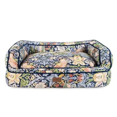 Image of Rosewood x Morris &amp; Co. Strawberry Thief Sofa Bed for Dogs, Medium Dog Bed, Dark Blue, Thickly Padded, Non Slip Base, Washable, Luxury William Print