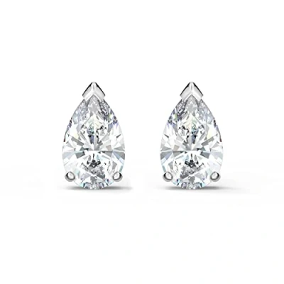 Image of Swarovski Attract Pear Shaped Pierced Stud Earrings with Clear Crystals on a Rhodium Plated Setting, Part of the Collection