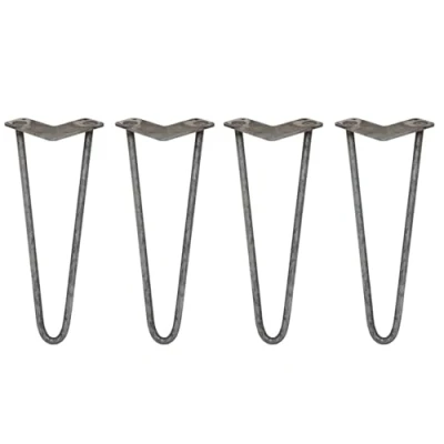 Image of Monster Shop 4 x Hairpin Legs/Hair Pin Legs Set SkiSki Furniture Desk Bench Chair Table 14&quot; 2 Prong 12mm Raw Steel &amp; Protector Feet…