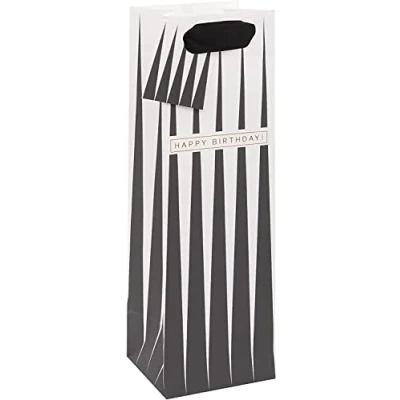 Image of Glick Luxury Gift Bag, Bottle Celebration Black Geo Wrap 110 x 340 100mm, &amp; White