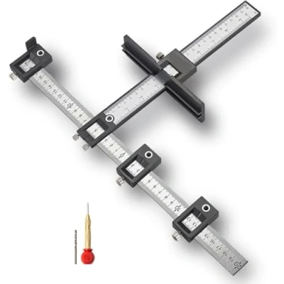 Image of Wenrecu Cabinet Hardware Jig, Adjustable Punch Locator Drill Guide Template Door Handle Jig Drawer Pull Wood Drilling Dowelling Tools, for Installation of Handles, Knobs on Doors and