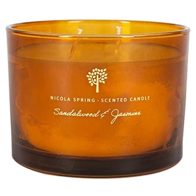 Image of 350g Double Wick Sandalwood &amp; Jasmine Soy Wax Scented Candle By Nicola Spring