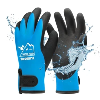 Image of 100% Waterproof Gloves for Men and Women, Winter Work Cold Weather, Touchsreen, Thermal Insulated Freezer Gloves, With Grip, Blue, Medium