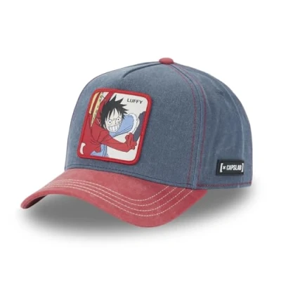 Image of Capslab Luffy One Piece Denim Blue Red Adjustable Snapback Cap