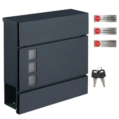 Image of SONGMICS Modern Mailbox, Lockable Wall Mounted Post Letter Box with Newspaper Holder, Easy to Install, Anthracite Grey GMB052G01
