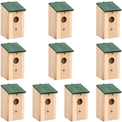 Image of vidaXL Bird Houses 10 pcs Solid Firwood 12x12x22 cm