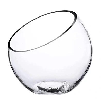 Image of EdirFtra Glass Slant Cut Bowl, Transparent Bowls, Slanted Clear Vase,Clear Sphere Bubble Terrarium, Fish Bowl Plant Round Flower Vase,22.8cm