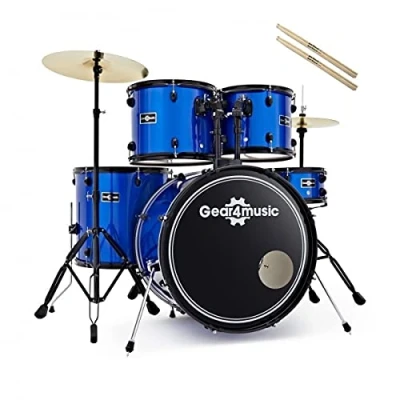 Image of Acoustic Drum Kit BDK1 by Gear4music Blue Full Size with Extra Sticks