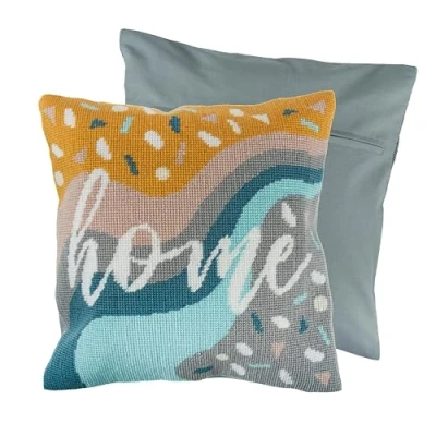 Image of Trimits Half Stitch Cross Cushion Kit, Back Included, Pre Printed Canvas, Yarn and Needle Included 40 x 40cm (15.75 15.75in), Home