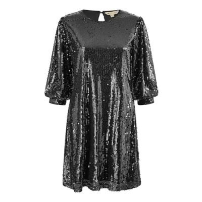 Image of Yumi Black Sequin Tunic Dress with Balloon Sleeves 16