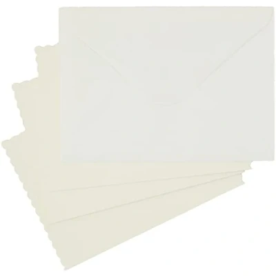 Image of Papermania 5 x 7 inch 300 GSM Scalloped Card Blanks and Envelopes, Pack of 12, Cream