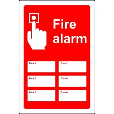 Image of Fire alarm signs zone1 zone 6 Safety sign Self adhesive sticker 200mm x 150mm