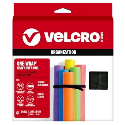 Image of VELCRO Brand ONE WRAP Bundling Ties Reusable Fasteners for Keeping Cords and Cables Tidy Cut to Length Roll, 25ft x 3/4in, Black