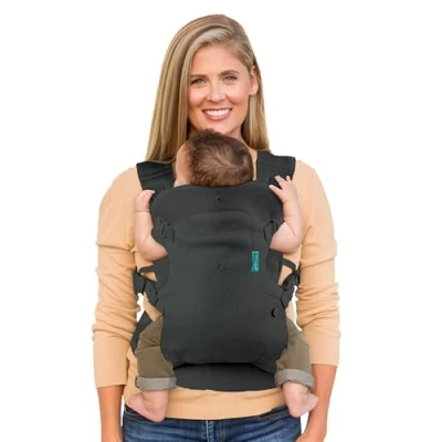 Image of Infantino Flip 4 in 1 Light &amp; Airy Convertible Baby Carrier Breathable, Lumbar Support, Adjustable Waist Belt, Head Ergonomic Seat, Plush Straps for Newborn to Toddler 3,6 14,5kg, Dark Grey