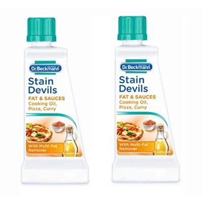 Image of Dr Beckmann Stain Devils Fat &amp; Sauces Cooking Oil, Pizza Curry Remover (2 x 50ml)