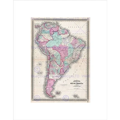 Image of Wee Blue Coo 1870 Johnson Map South America Vintage Picture Wall Art Print