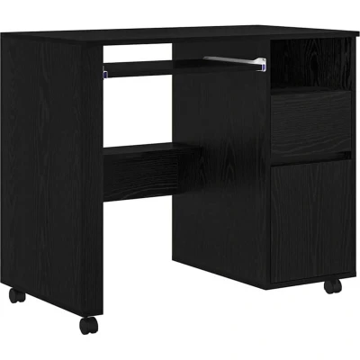 Image of vidaXL Black Oak Computer Desk Engineered wood, Metal Medium