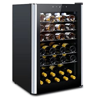 Image of HCK 115L Wine Cooler with Glass Door 48 Bottles, Freestanding Undercounter Fridge, Quiet Fridges Drinks Cabinet, 4 22C Temperature Control Digital Touch Screen, Single Zone, Black