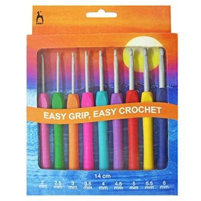Image of Pony P56810 Crochet Hook Set: Easy Grip with Flat Finger: 14cm x Sizes 2 6mm, Steel, Multi, 12 4 25 cm