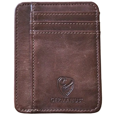 Image of GERMANUS Credit Card Wallet Case Handmade from Genuine Leather (Dark Brown)