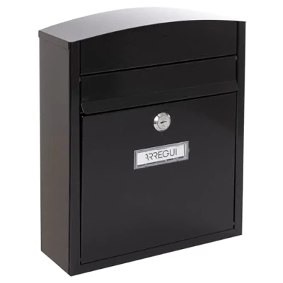 Image of ARREGUI Compact E5734 Steel Mailbox, Size S (DIN A5 Mail) 28.5 x 24 9.5 cm, Single Exterior Wall Letterbox, Rainproof, Easy to Install, Black