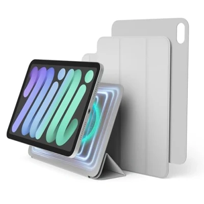 Image of elago Magnetic Folio case Compatible with iPad Mini 8.3 inch A17 Pro, 6th Generation Back Plate can be Attached to Metal Materials, Apple Pencil and elago’s (Light Grey)