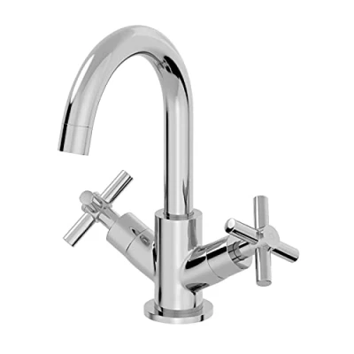 Image of Architeckt® Lattra Bathroom Basin Sink Mixer Tap Modern Mono Round Twin Crosshead Handle Faucet for Sinks, Chrome
