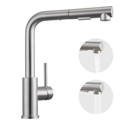 Image of BONADE Stainless Steel Kitchen Sink Mixer Tap with Pull Out Sprayer, 360 Rotatable Single Handle Faucet, Brushed Steel, 3 Mode: Stream, Spray und Pause