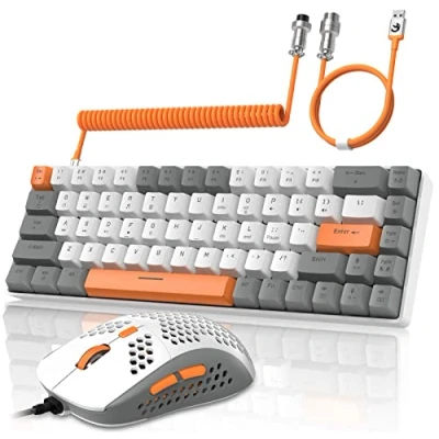 Image of YINDIAO MAMBASNAKE ZIYOULANG T8 60% Mechanical Keyboard &amp; Mouse Combos+Coiled USB C Cable,Wired Gaming Keyboard,68 Keys TKL Compact US Layout,RGB Light,Honeycomb Mouse,Up to 6400DPI,for PC MAC