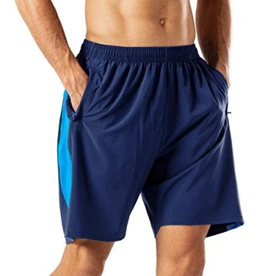 Image of HMIYA Men&#039;s Casual Sports Quick Dry Workout Running or Gym Training Short with Zipper Pockets(Navy Blue,XXL)