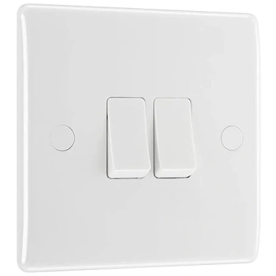 Image of BG Electrical Double Wall Light Switch, 2 Way, Round Edge, Nexus 800 Series, White Moulded, 20A, 16AX, 842