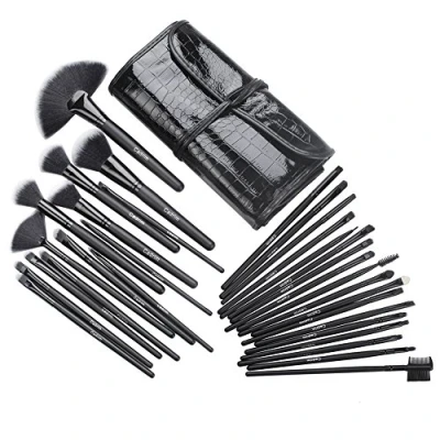 Image of Makeup Brushes Set 32pcs Natural Hair Synthetic Wood Handle Cadrim Professional Brush Foundation Powder Blush Blending Shading Eyeshadow Concealers Cosmetic Kit Travel