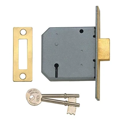 Image of Union Locks 2177 3 Lever Mortice Deadlock 77.5mm Polished Brass (Visi Pack)