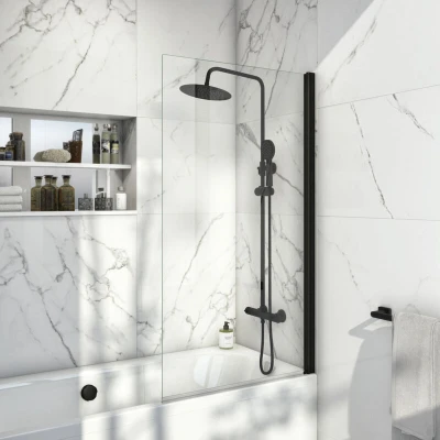 Image of A6 Black Square Bath Screen 1400mm h x 800mm w 6mm Glass Orbit
