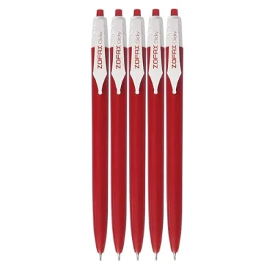 Image of ZOFAX Clicky Retractable Ballpoint Pens, RED, Fine Point (0.7mm), Pack of 5, Retract Ball School Office Home Business Hospital Everyday Use