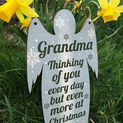 Image of RED OCEAN Grandma Memorial Wooden Angel In Memory Plaque Rememberance Tribute Christmas Decoration Graveside Gift For Nan