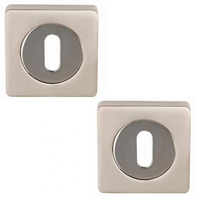 Image of Excel Architectural DH3621 SQ Square Keyhole Escutcheon Set, Satin Nickel/Polished Chrome