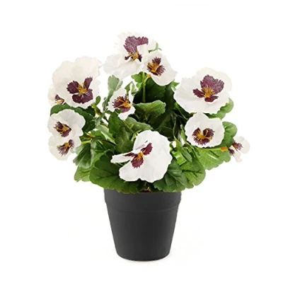Image of Best Artificial 30cm White Pansy Flower Plug Bedding Plant Bunch Pot NOT Included